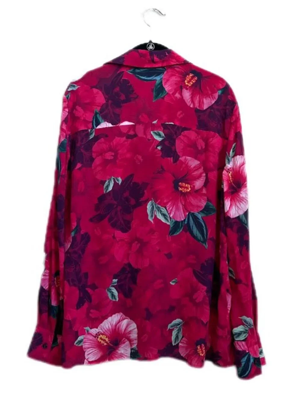 PINKO Happy Hibiscus Floral Shirt Fuchsia Crepe de Chine